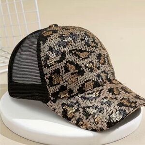 Trucker Women's Sequined Animal Print Lightweight Baseball Cap Adjustable NWT